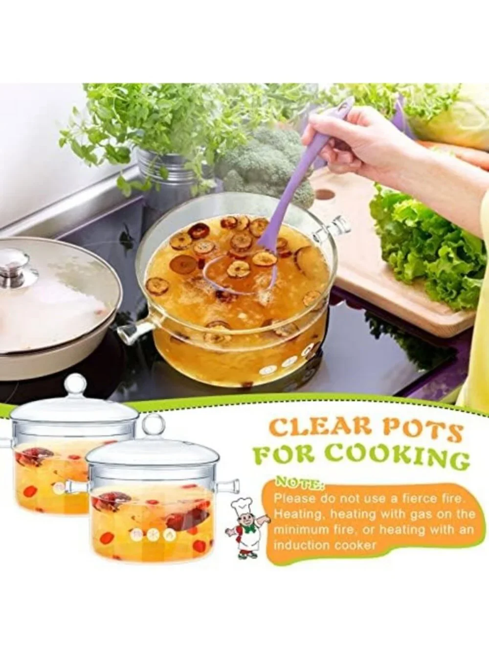 2-Piece Heat-Resistant Glass Cooking Pots Set with Lids for Soup & Sauces